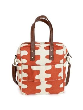 Maika Orange and Cream Laptop Tote Bag with Brown Straps